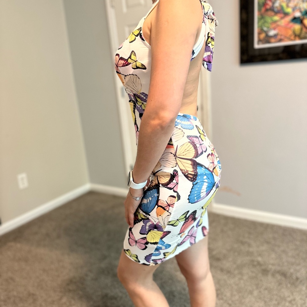 Butterfly Print Backless Dress